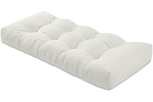 ThinMay Bench Cushion 30 inches,Indoor/Outdoor Non-Slip Tufted Cushions, Premium Waterproof Linen, Soft Piano Sofa Cushions, Entryway Storage, Bay Window, High-Density Memory Foam(White-30x14x4in)