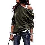 Gatied Women Sweatshirts Casual Solid Long Sleeve Sweatshirt Autumn Winter Loose Pullover Tops Army Green