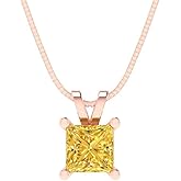 Clara Pucci 2.5 cttw Yellow Simulated Diamond Rose Gold-Plated Silver Necklace and Pendant for Women (18" Box Chain,Princess Cut,7.5mm)