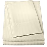 1500 Supreme Collection Dobby Striped Sateen 4 Piece Bed Sheet Set Deep Pocket - All Sizes, 23 Colors - King, Dobby Stripe Ivory