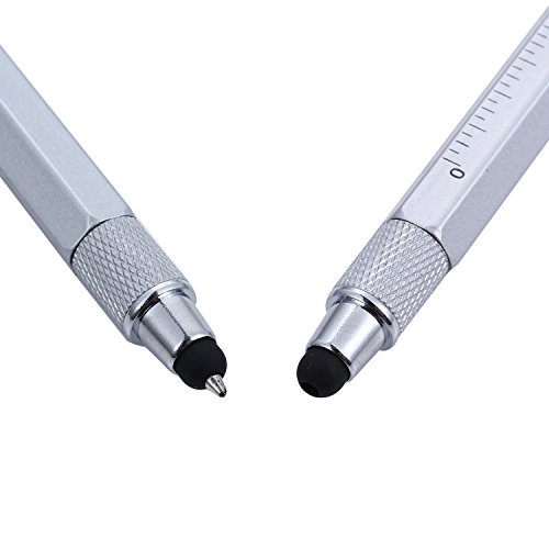 Shulaner 7 in 1 Tech Tool Ballpiont Pen with Ruler, Bottle Opener, Phone Stand, Ballpoint Pen, Stylus and 2 Screw Driver, Multifunction Tool Fit for Mens Gift (2 Silver) - Thumbnail 5