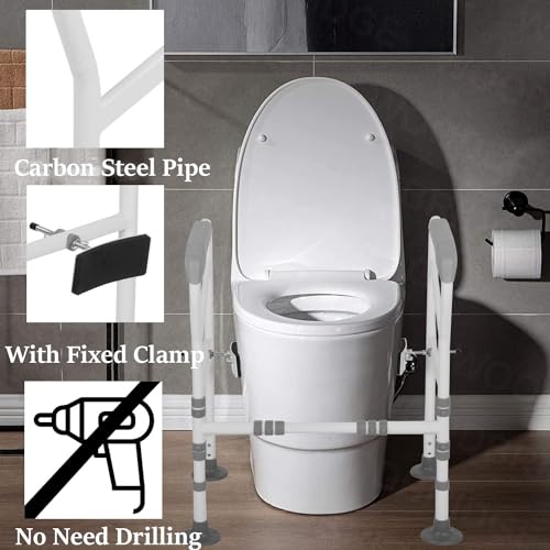 ybaymy Toilet Support Frame Height Width Adjustable Toilet Handrail No Drilling Required Safety Frames for Toilets, Toilet Stand Up Aid for Seniors, Disabled People and Pregnant Women