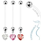 Heart Gem Dangle 14g BioFlex Maternity Pregnancy Pregnant Navel Bio Flex Navel Belly Ring- Choose Red, Pink, or Clear