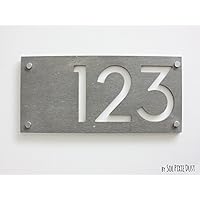 Modern House Numbers, Rectangle Concrete with White Acrylic - Contemporary Home Address - Sign Plaque - Door Number