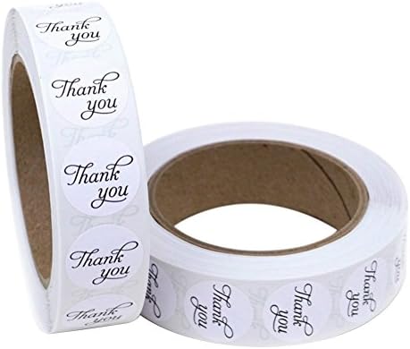 Flybuild® 100pcs Round Thank You Kraft Paper Stickers Wedding Favours Letter Gift Self Adhesive Labels (White)