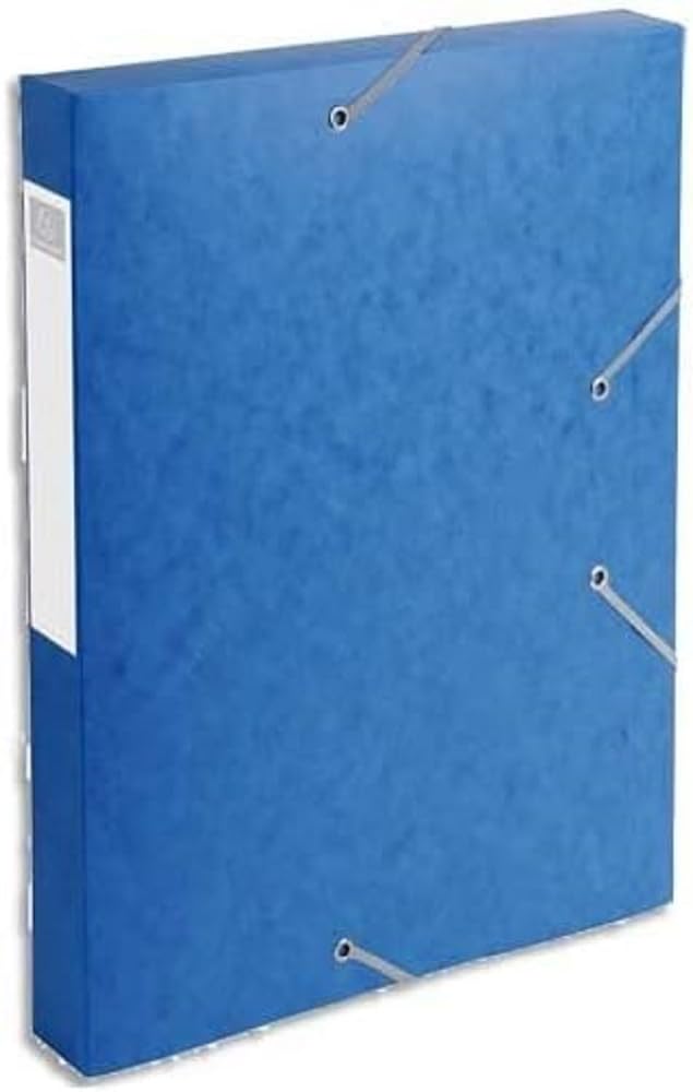 Exacompta - Ref 14005H - Cartobox Pressboard Filing Box - 25 x 33cm, Suitable for A4 Documents, Elastic Straps on 2 Corners, 4 cm Spine, FSC-Certified - Blue