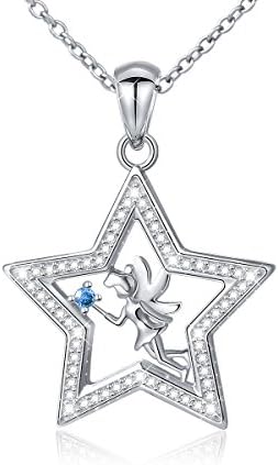 925 Sterling Silver Fairy with Angel Wings Star Pendant Necklace for Women,18"