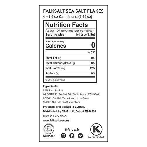 FALKSALT 4-Pack Mediterranean Sea Salt Flakes Gift Set - All Natural Finishing Flake Salt - Great for Meat, Poultry, Seafood, Veggies, Sweets, & Cocktails (4 x 1.4 OZ Canisters)