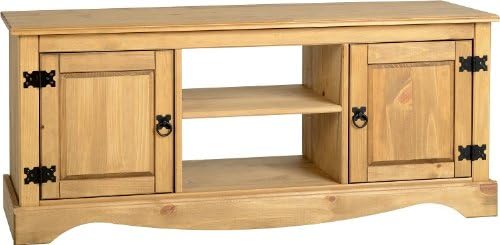 CORONA MEXICAN WAXED PINE SOLID WIDE FLATSCREEN TV CABINET/UNIT WITH 2 DOORS, FROM CENTURION PINE