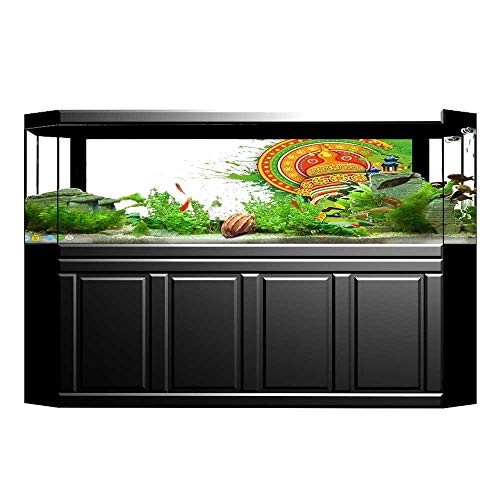 JiahongÂ Pan Fish Tank Background Asian Ritualistic Asian Ceremonial Dance Figure and Boat PVC Aquarium Decorative Paper L29.5 x H19.6