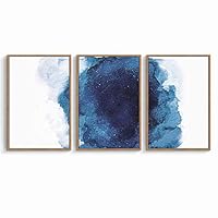 3 Piece Framed Canvas Wall Art Navy Blue Watercolor Painting Canvas Prints Home Artwork Decoration for Living Room,Bedroom - 16