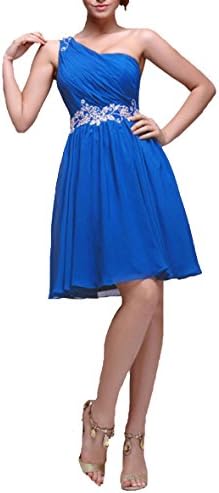 AIJIAYI Women's Lace Appliques One-Shoulder Chiffon Party Ball Gown Homecoming Dresses Short WJ1022