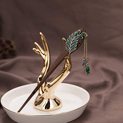 2 Pack Chinese Wooden Vintage Hair Stick Flower Hairpin With Tassel Hair Clip Retro Hair Chopsticks for Wedding/Party Jewelry Accessories (Blue) - Thumbnail 3