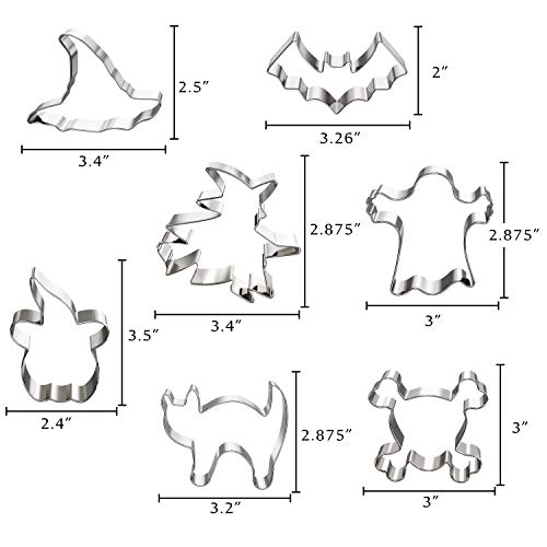 Halloween Cookie Cutters, Hibery 7-Piece Metal Cookie Cutter Set with Pumpkin, Bat, Ghost, Skull, Cat, Witch & Witch Hat