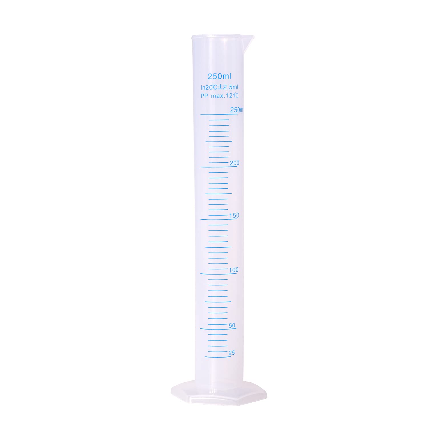 Euvoym 1 Piece 250ml Transparent Blue Line Measuring Graduated Cylinder Science Measuring Lab Test Tube Flask Liquid Measuring Tools (250ml)