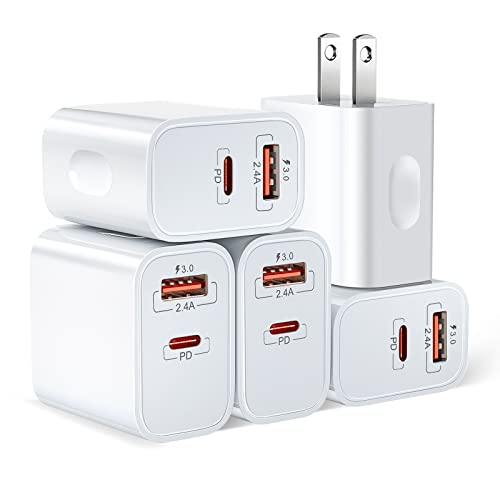 20W USB C Charger Block, Bangfun 5 Pack Dual Port PD Fast Charging Block Fast Charger 3.0 USB C Wall Charger Plug Compatible iPhone 17/16/15/14/13/12/11 Pro Max/XR/XS,iPad Pro,Samsung Phone(White)