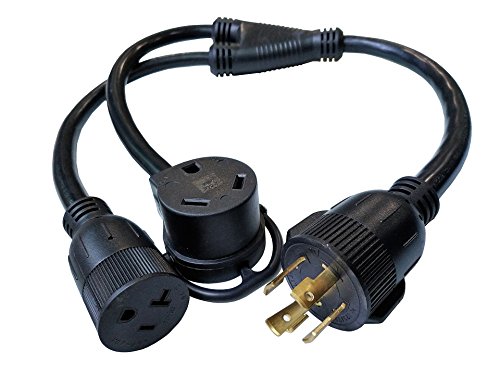 Parkworld 885873 Splitter L14-30P Male to TT-30R & Generator 5-20R (Household 5-15R) Female, Generator Y Adapter Cord 4-Prong 30 AMP Locking Plug to RV & Regular Receptacle