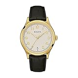 Bulova Mens Classic Black Strap Gold Accented Watch 97B147