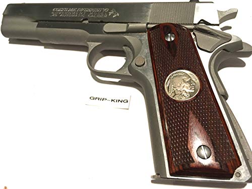 1911 GRIPS,SALE $39.88. GENUINE 1935 BUFFALO NICKELS FITTED IN BURLED COCOBOLO WOOD. FITS RUGER,COLT,KIMBER,SIG,SPRINGFIELD,TAURUS,PARA,ACE,REMINGTON,S & W,CLONES. MADE IN U.S.A.