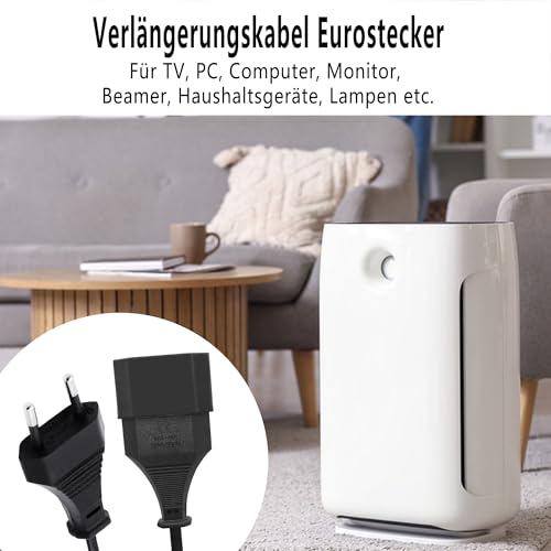 LANMINGLEL European Plug Extension Cable with Flat European Plug, 2 x 0.75 mm², 2.5 A, 250 V, for TV, Computer, Monitor, Projector, Appliances (2 Pieces)