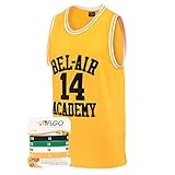AFLGO Fresh Prince of Bel Air #14 Basketball Jersey S-XXXL Yellow – 90's Clothing Throwback Will Smith Costume Athletic Apparel Clothing Top Bonus Combo Set with Wristbands
