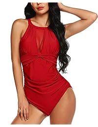 nueve toros Trajes de baño de una pieza para dama de cuello alto con control de barriga, trajes de baño de malla con cuello en V monokini