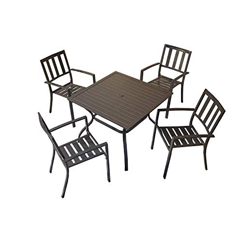 Top Space Patio Dining Set Outdoor Furniture Sets Metal Frame Slat Chairs and Bistro Square Tabl ...