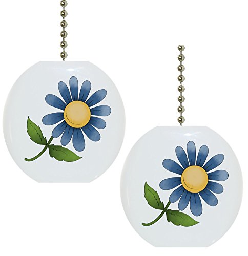 Set of 2 Blue Flower Floral Country Solid Ceramic Fan Pulls