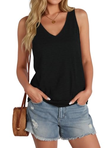 Cuptacc Top Women's Summer Sleeveless Tops Women's Tank Top V-Neck Stretch Loose Basic Tops