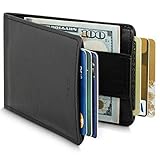 Slim Front Pocket Leather RFID Wallet for Men with Strap Money Clip - Premium Quality Leather - Up to 8 Cards