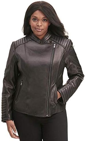 Wilsons Leather Womens Plus Size Vintage Quilted Leather Moto Jacket Black