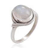 Chuvora 925 Sterling Silver White Moonstone Oval Rope Edge Vintage Band Ring Size 6, 7, 8
