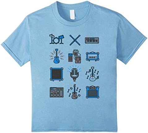 Kids Musical Instrument Icons T-Shirt Musically Shirt Blue 6 Baby Blue