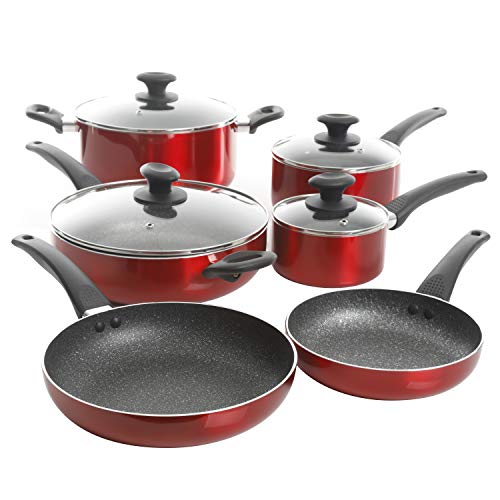 Oster Cookware Set, 10Piece, Metallic Red Pricepulse