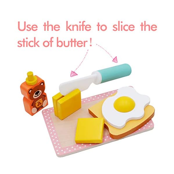 Tiny Land Kinderküche Brot und Butter Toaster Set (10 Stück) - Holzspielzeug und Küchenzubehör - Upgrade Pop-up Brot und… – Bild 6