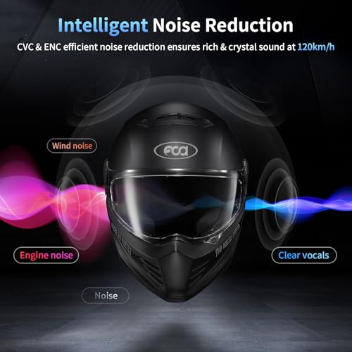 Fodsports FX-S Motorcycle Bluetooth Headset V5.4, 2-Way Helmet Intercom Communication System with IP67 Waterproof, CVC Noise Cancellation, Hands-Free Music/Call, 2 Type Mics, 1 Pack