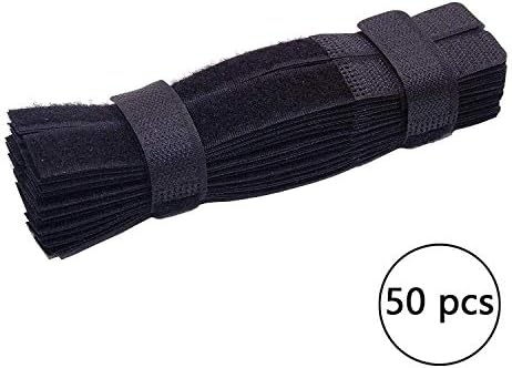Vancool 50 PCS Cable Management Reusable Fastening Cable Ties Organizer, 7-inch Hook & Loop Adjustable Wire Cable Straps for Cable Under Desk,Cord Management,Black