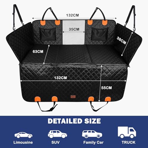 JOEJOY Back Seat Extender for Dogs - Dog Car Seat Cover for Dogs Waterproof & Foldable, Non-Slip Back Seat Cover with Hard Bottom for Cars, Trucks and SUVs, Suit for Travel Camping