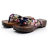 Ainiel Woman’s Japanese Traditional Clogs Geta Sandals (40(US9.5), Navy Blue)