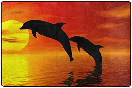 Doormats Rugs Non Slip Couple Of Dolphin On Sunset Sea Door Mats Playmats Carpets Soft Memory Foam Printing for Living Room Kids Bedroom Playing Room Weststyle