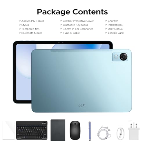 Luzglo P12 Tablet 12 Inch, Tablet Android 16, Gemini AI, 48GB RAM+128GB ROM/2TB TF, IPS 2.4K 120Hz Display, T7280 Octa-core, 10000mAh/18W, 5G WiFi/ 8MP+13MP/ GPS/Face ID/OTG, Tablets with Keyboard