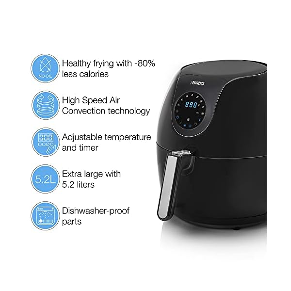 Princess Digital Air Fryer Family, 5.2 Litre, 1700 W, 7 Presets, Baking Tin Included, Rapid Hot Air Circulation System…