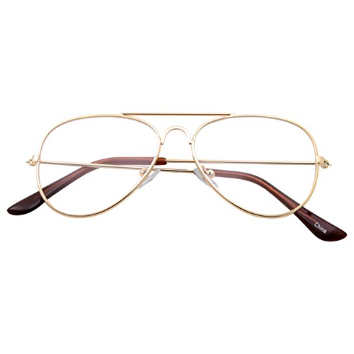 Kids Fake Aviator Eye Glasses Clear Lens Children's Non Prescription (Age 3-10), Gold
