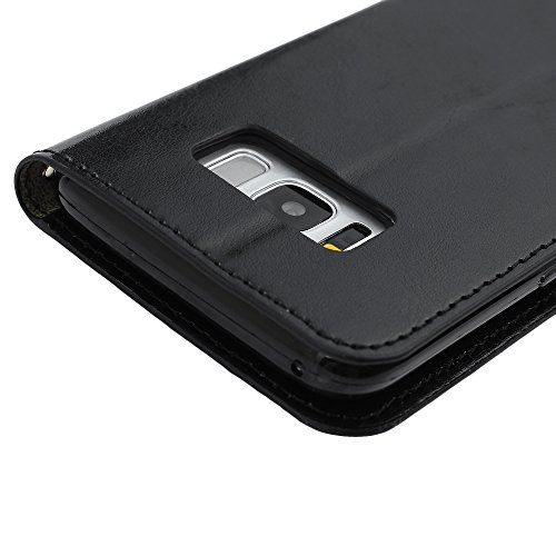 Galaxy S8 Case, Wallet Case [Folio Style][Stand Feature] Card Slots Case Premium Protective PU Leather Flip Cover 3D Handmade Bling Diamonds Floral Butterflies Hand Strap by Mavis's Diary - Black - Thumbnail 5