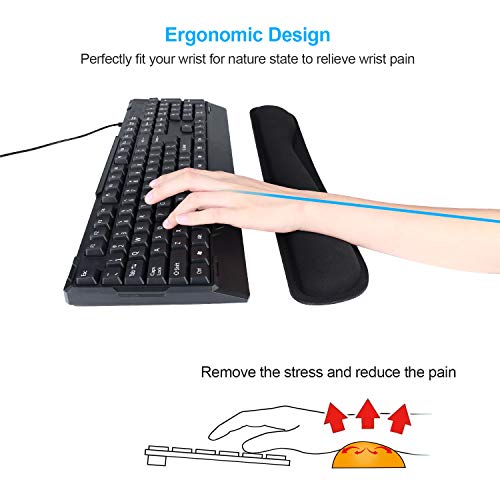 Memory Foam Keyboard and Mouse Wrist Rest, HENVREN Lightweight Pad Support for Easy Typing&Pain Relief, Durable&Comfortable Wrist Cushion Fit for Office,Computer and Home(Black)