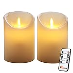 Homemory Battery Operated Led Candle with Remote, Pack of 2 Flameless Candle with 2/4/6/8 Timer Function, Ivory Wax Electric Pillar Candle for Wall Sconce, Wedding, Bathroom, Bedroom, Spa, Yoga