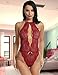 Avidlove Women Lingerie Bodysuit Lace Teddy One Piece Babydoll Sleepwear Wine Red Small