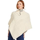 Aran Woollen Mills Ladies Cable Knit Poncho With Buttons (Natural)