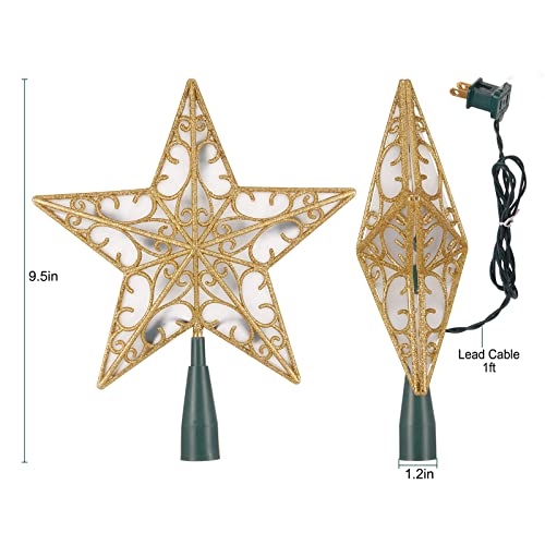Christmas Star Tree Topper, Plug In Gold Glittered 3D Star Tree Topper