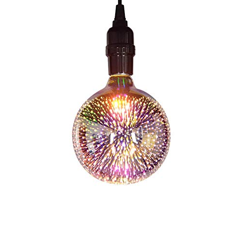 3D Colorful Fireworks Bulb, 4W E27 3D Fireworks Light Bulb Silvered Glass Single LED Edison Light Bulbs for Home Christmas Holiday Party Decoration